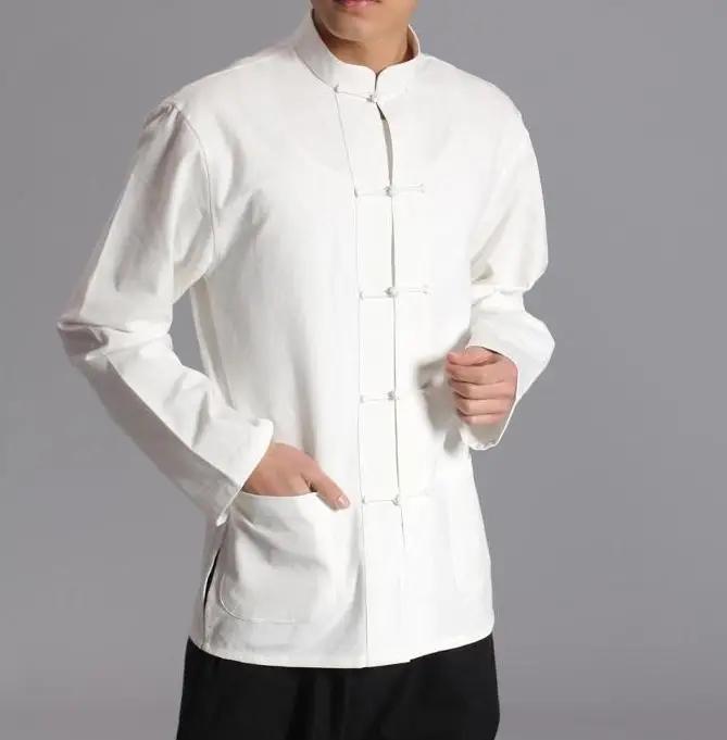 남성용 순면 중국 전통 정장 의상, 남성용 긴팔 셔츠, 쿵푸 타이치, 편안한 화이트, 프로모션